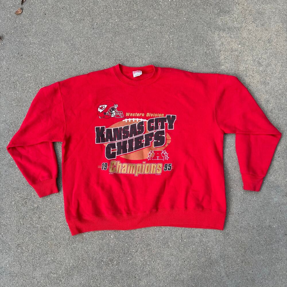 1995 Kansas City Chiefs NFL Champions Red Crewneck Sweatshirt Nutmeg Mills XXL